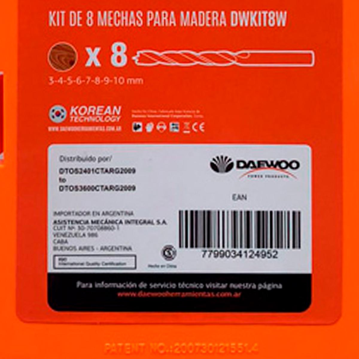 Kit De 8 Mechas Para Madera Daewoo DWKIT8W